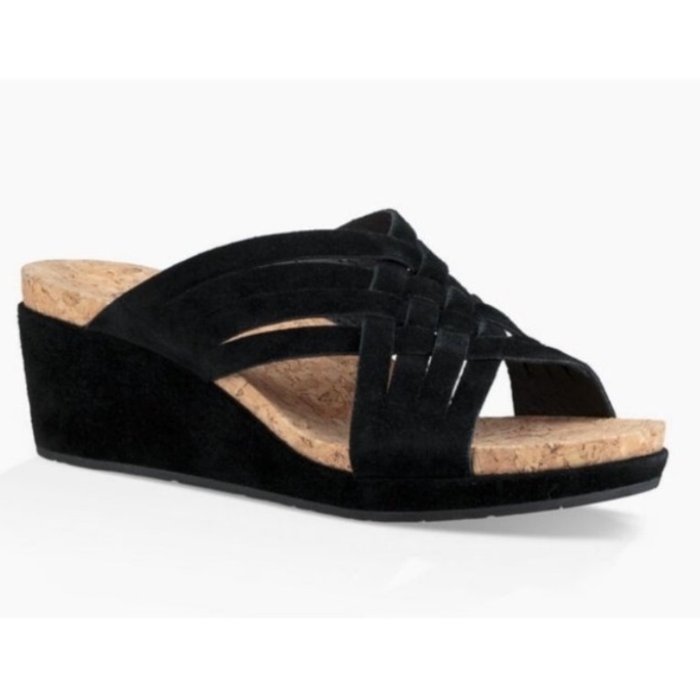 Ugg Australia Lilah wedge woven Sandals black suede Sz 8 1019976